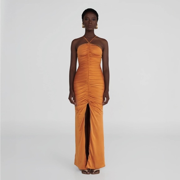 Maygel Coronel Marquesa Maxi Sheath Halter Neck Dress Orange - Picture 1 of 9